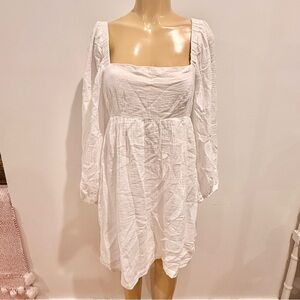 J.Crew Square Neck White Gauze Dress Sz M Long Sleeves Cotton Crinkle